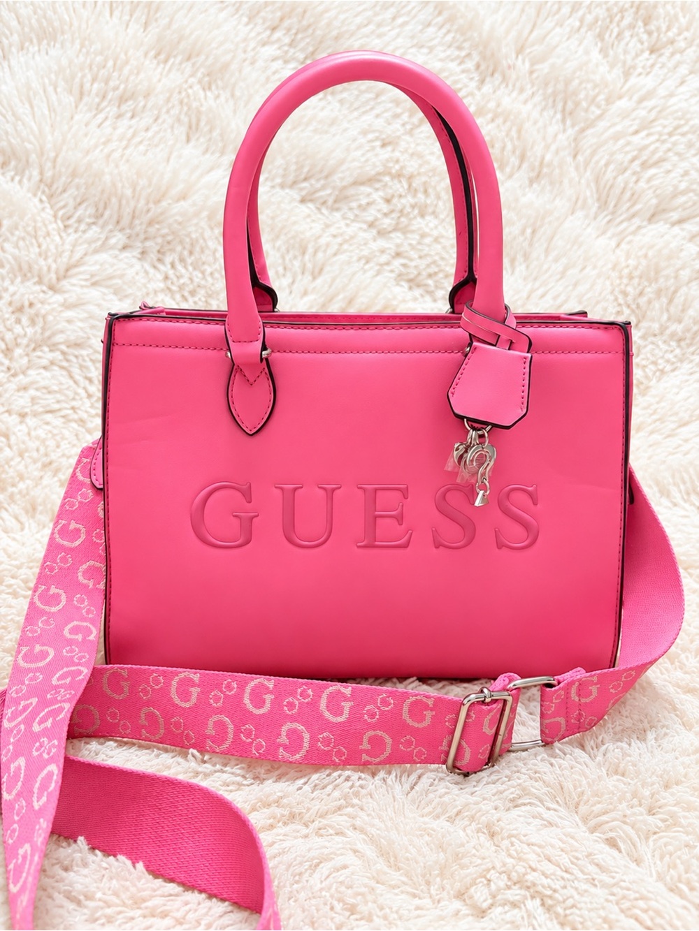 GUESS Hot Pink Logo Satchel with Signature Strap